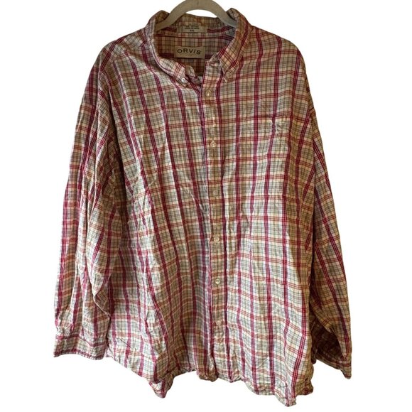 Orvis Mens XXL Plaid Cotton Button-Down long sleeve Shirt pocket READ - Picture 1 of 10